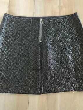 Zara Collection Textured Faux Leather Mini Skirt Black Patent Crackle Zip Front